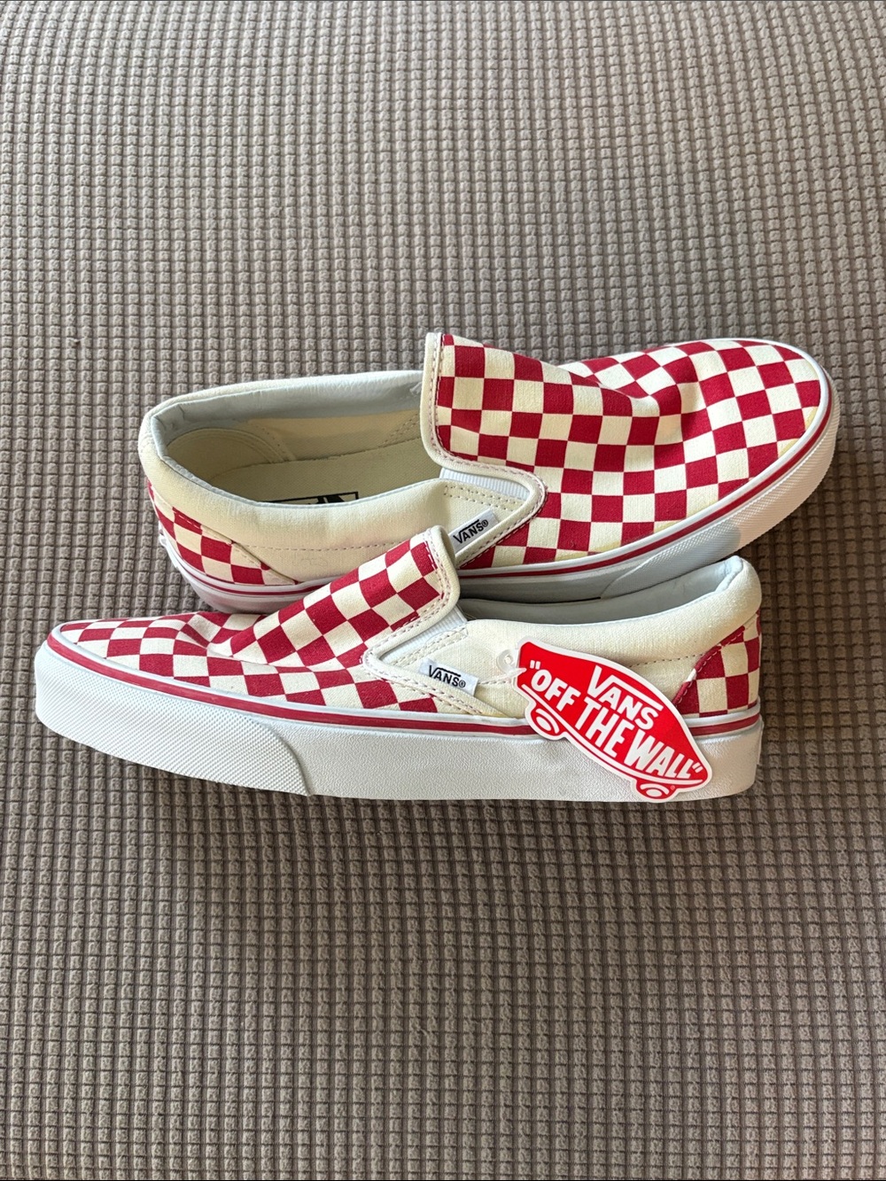 Vans Red and White Checkerboard Slip-On Sneakers - Picture 4 of 4